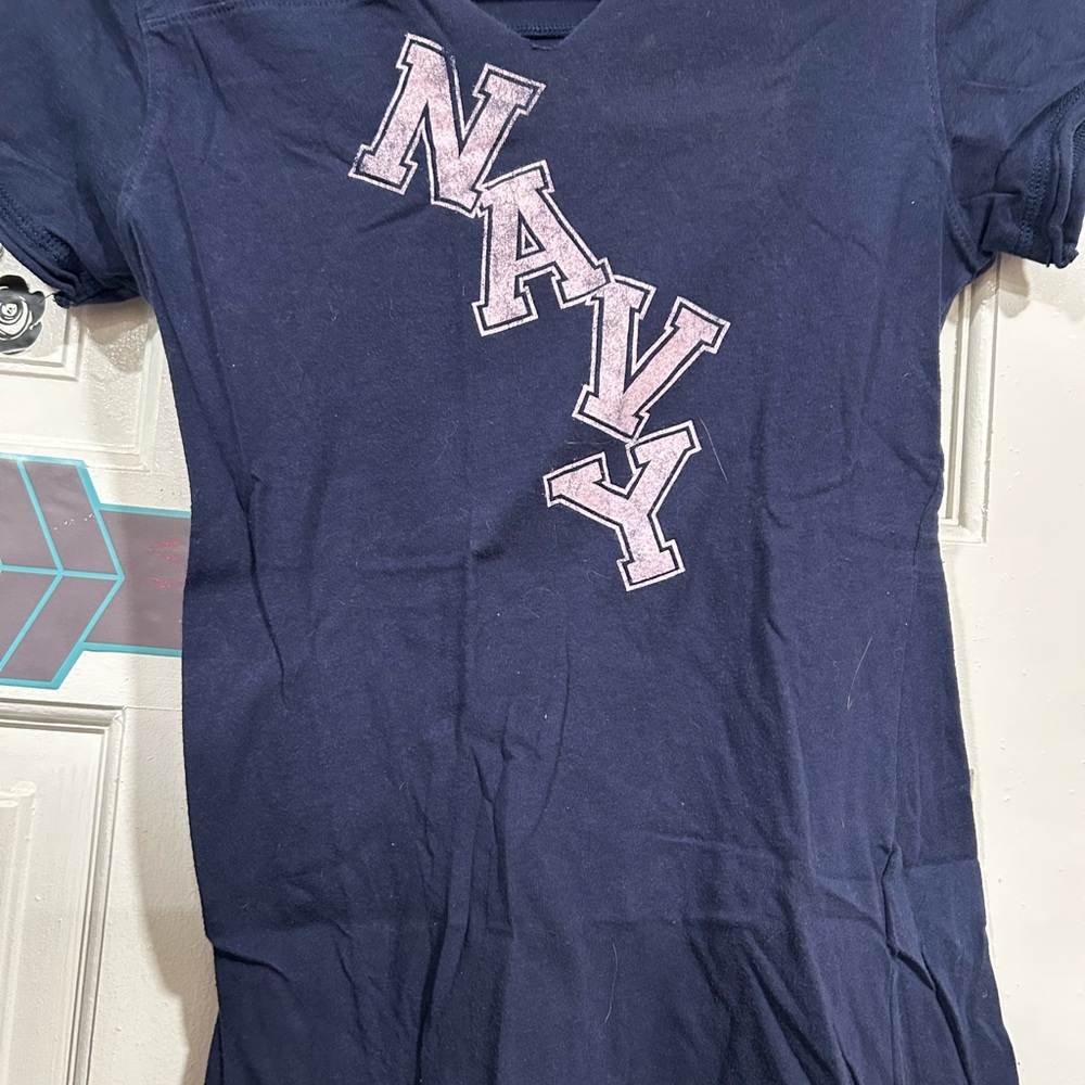 Soffe Dark Blue Tee with Light Pink 'NAVY' Design